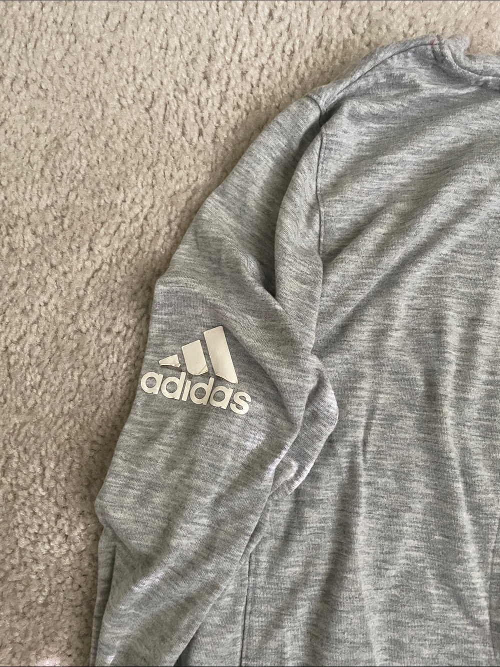 adidas Women’s Long-Sleeve Heather Gray Top with White Stripes and Pink Trim - Picture 3 of 4
